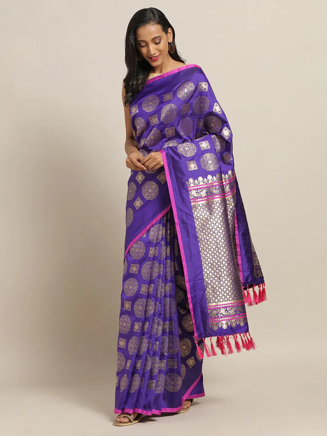 Stylish Purple Colour Ethnic Motifs Woven Design Banarasi Saree