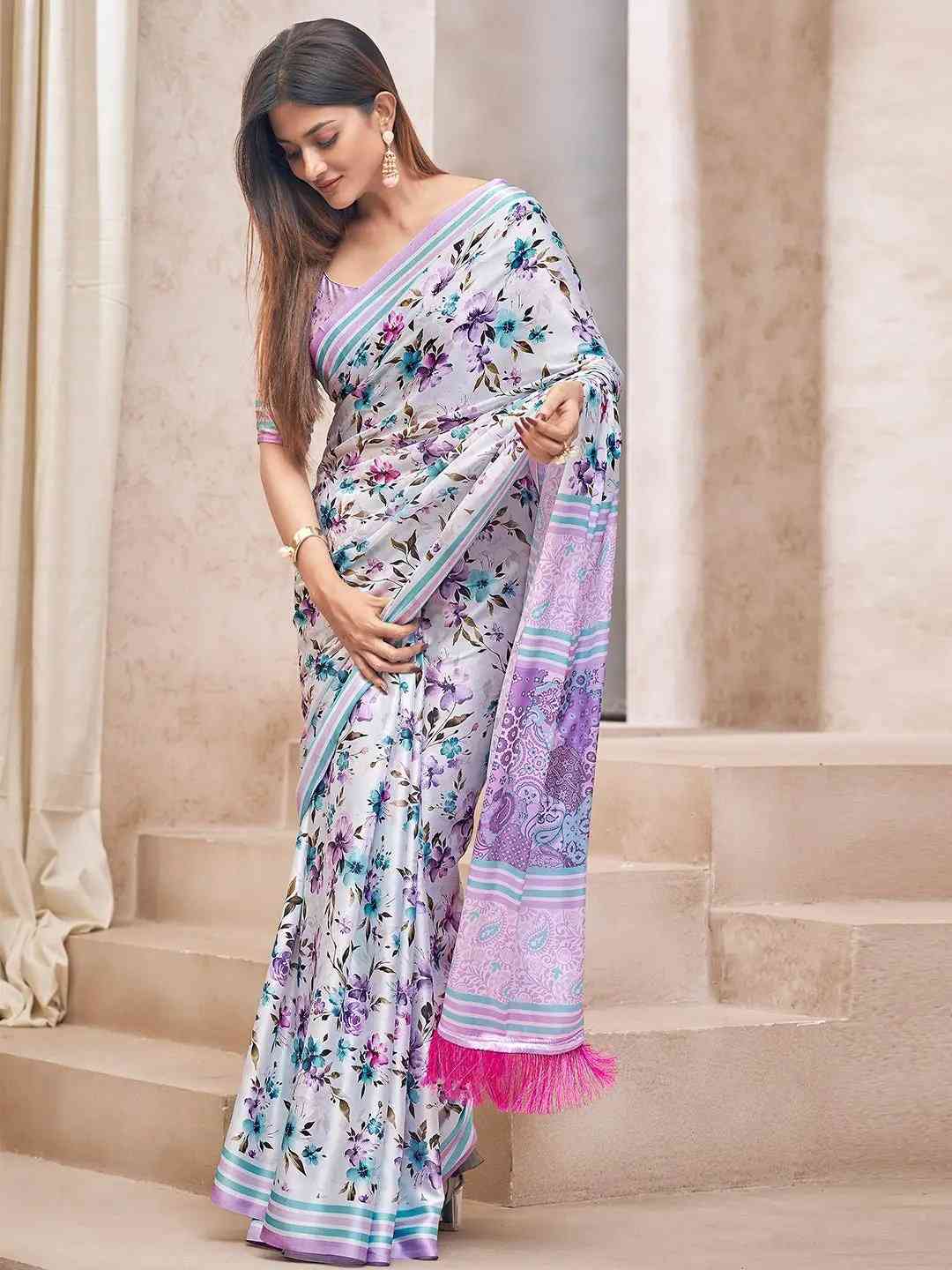 Satin Georgette Saree With Trendy Digital Print