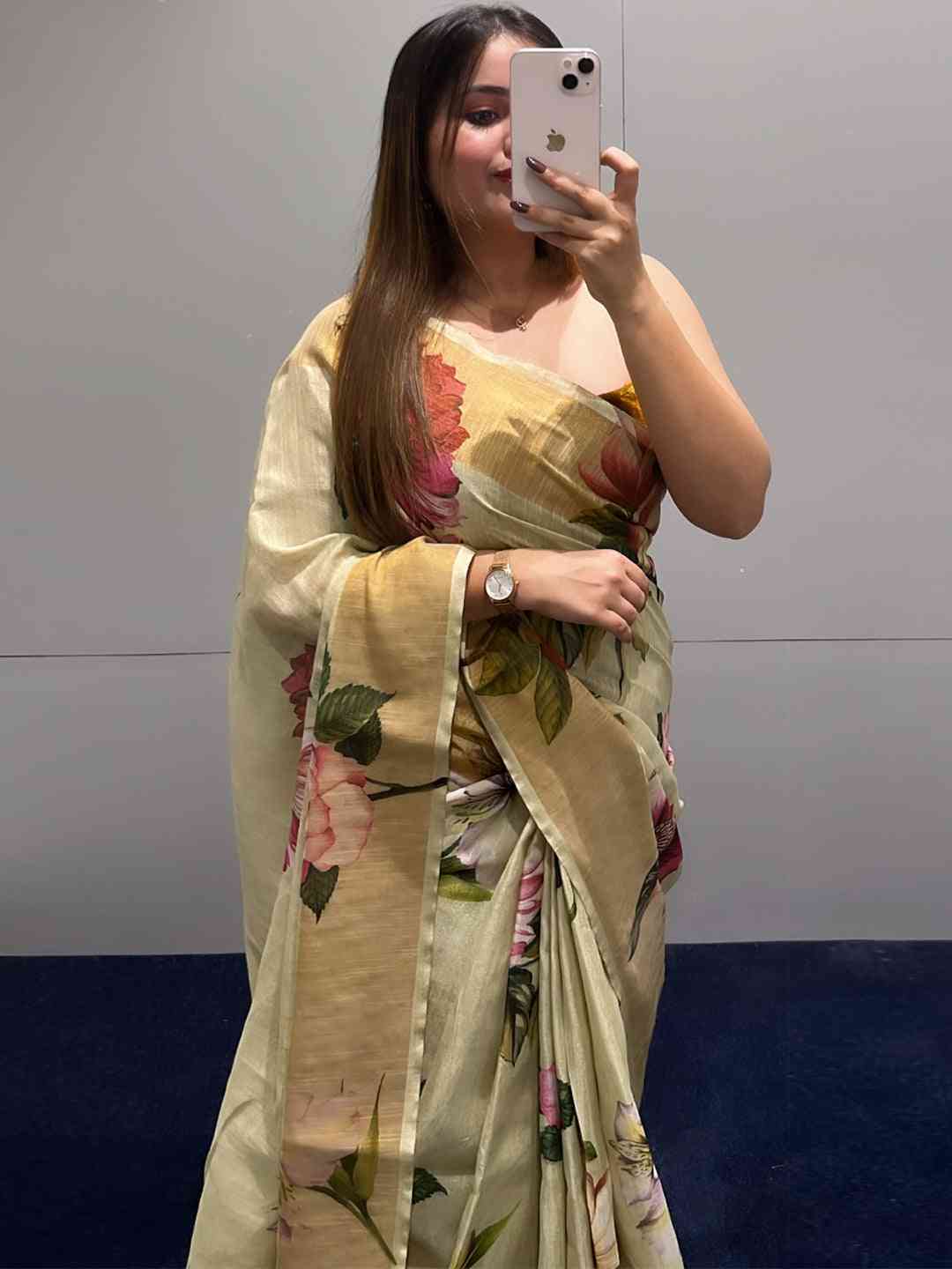 Floral Elegance Exclusive Pure Linen Saree