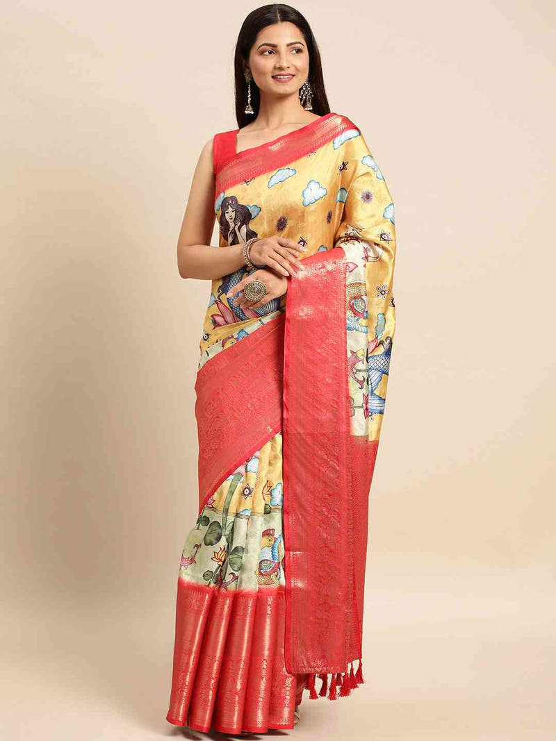 Kalamkari Pattu Banarasi Silk Saree