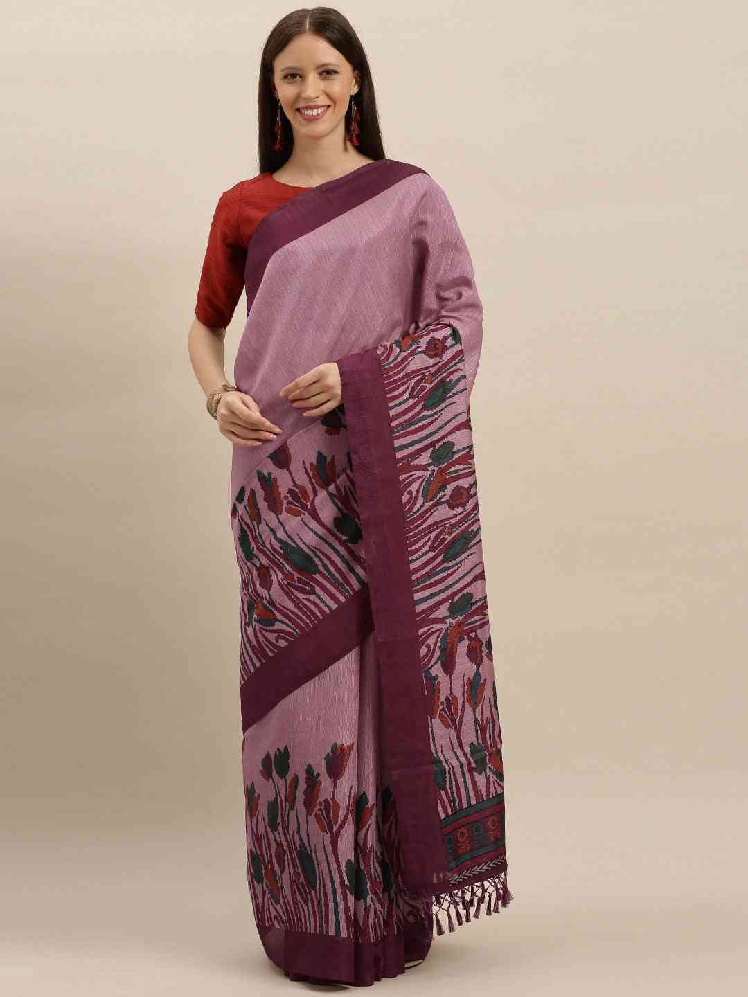 Stylish Silk Saree With Solid Floral Print
