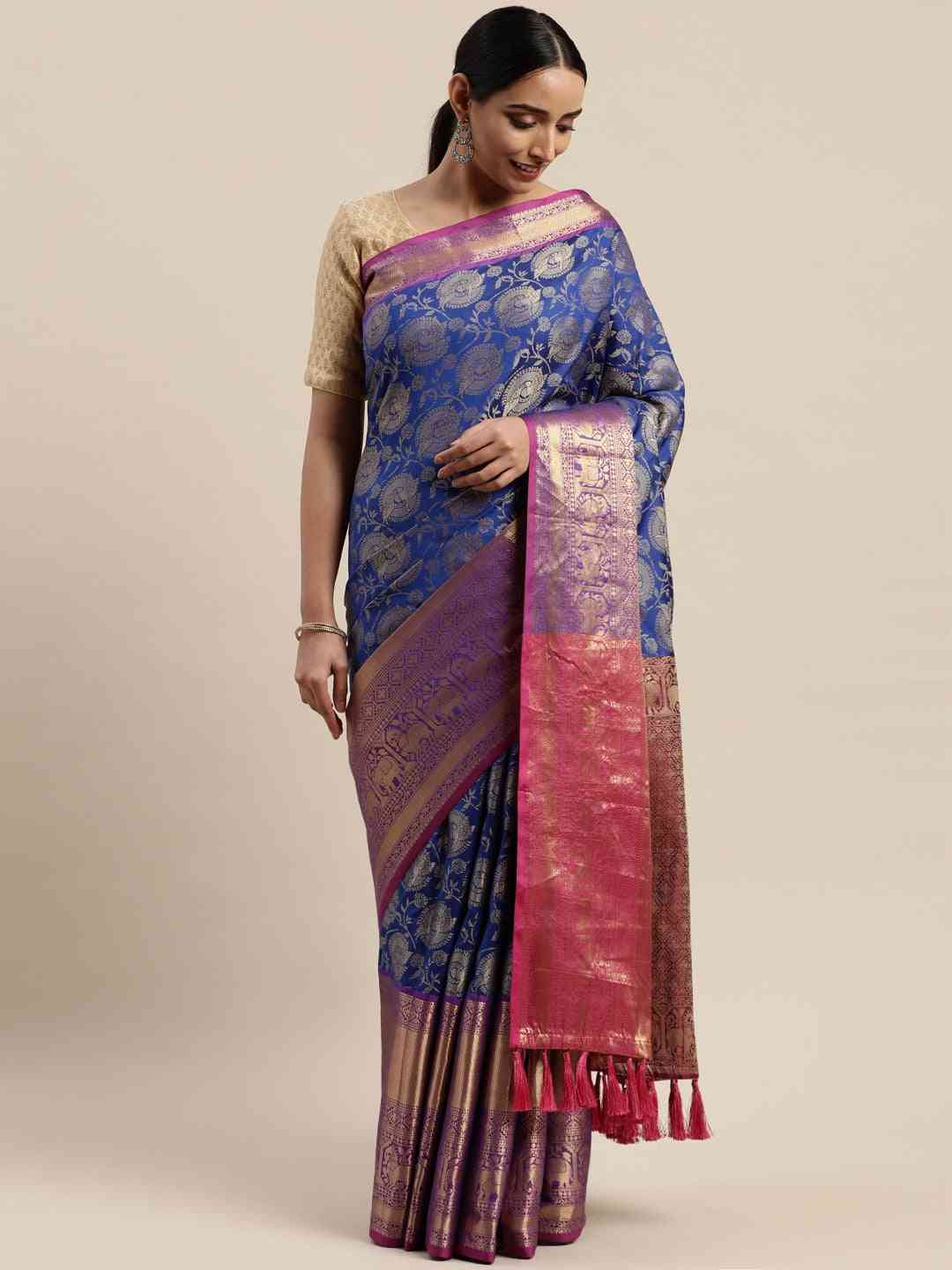 Soft Silk Royal Blue Colour Kanjivaaram Zari & Butta Weaving Saree
