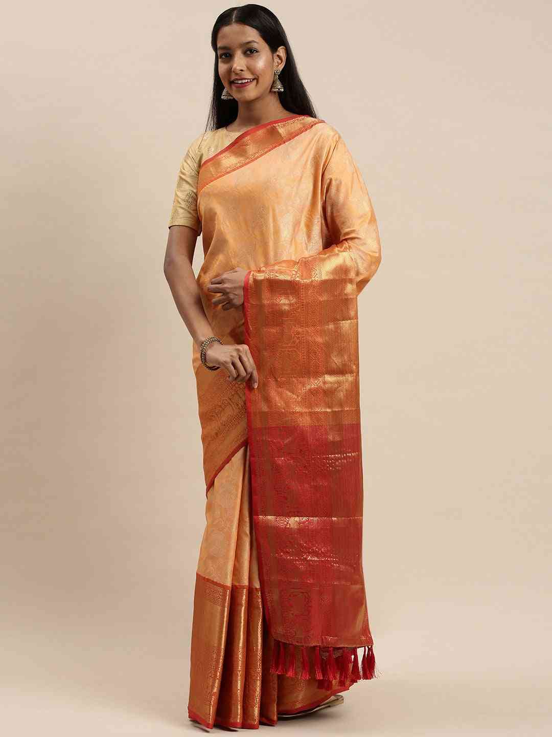 Soft Silk Yellow Colour Kanjivaaram Zari & Butta Weaving Saree