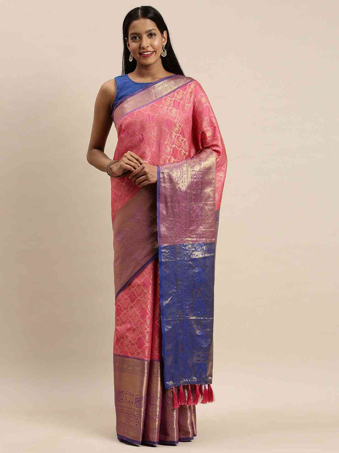 Soft Silk Gajari Colour Kanjivaaram Traditional Wear Saree