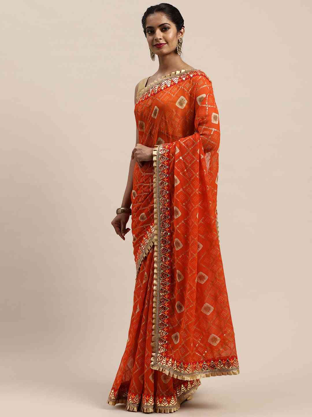 Poly Chiffon Pure Foil & Bandhej Print Lace Border Saree