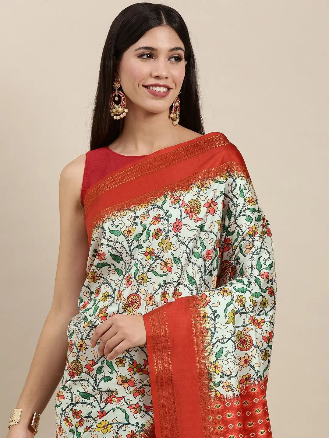 Soft Silk Kalamkari Digital Print Festive Green Colour Saree