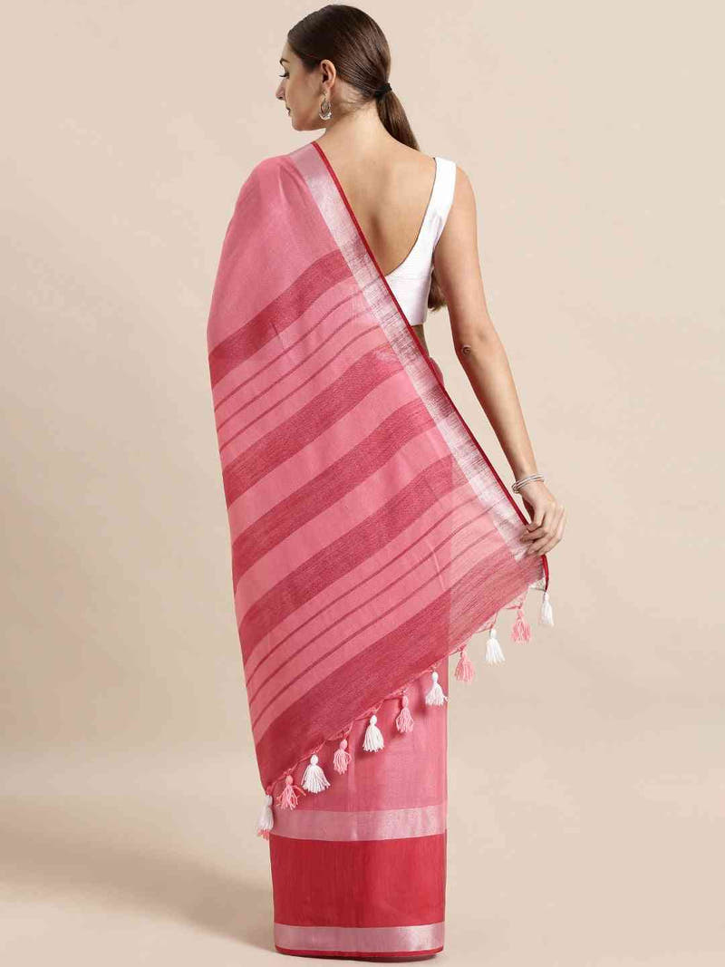 Stylish Solid Linen Saree With Zari Border