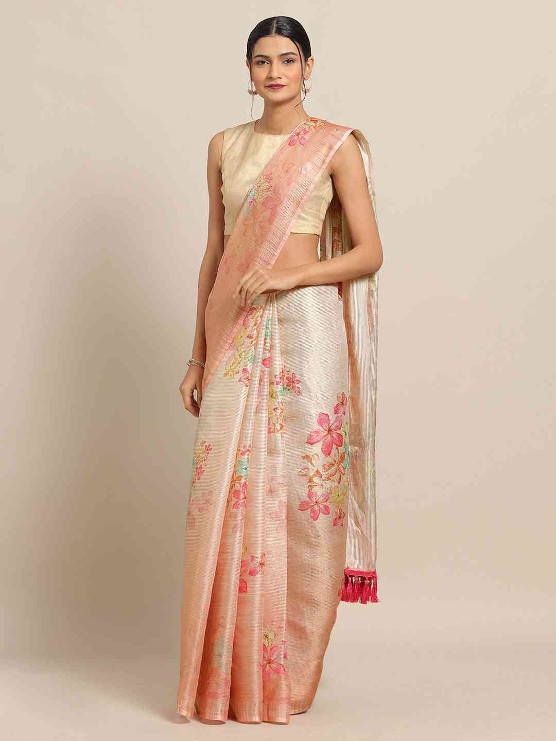 Maheshwari Floral Printed Saree With Zari Border
