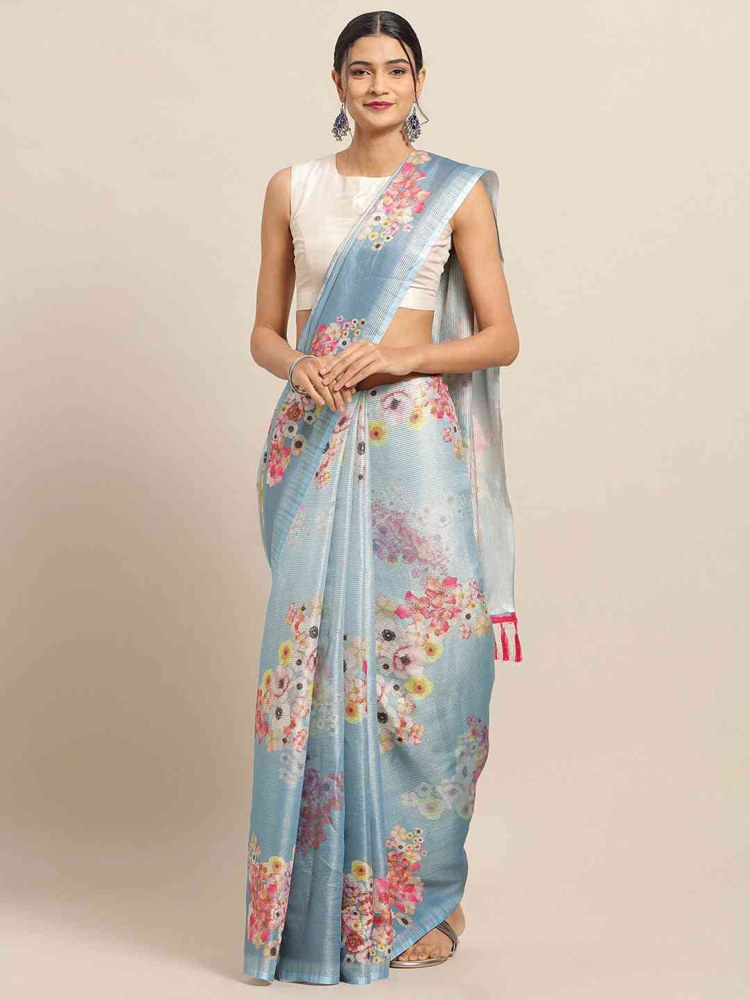 Maheshwari Floral Printed Saree With Woven Design