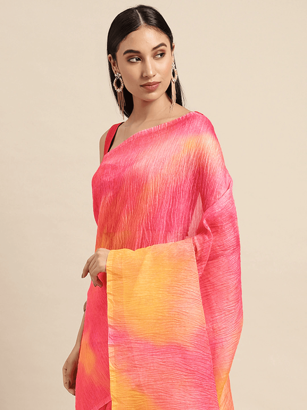 Bollywood Design Pink Colour Soft Linen Crush Saree