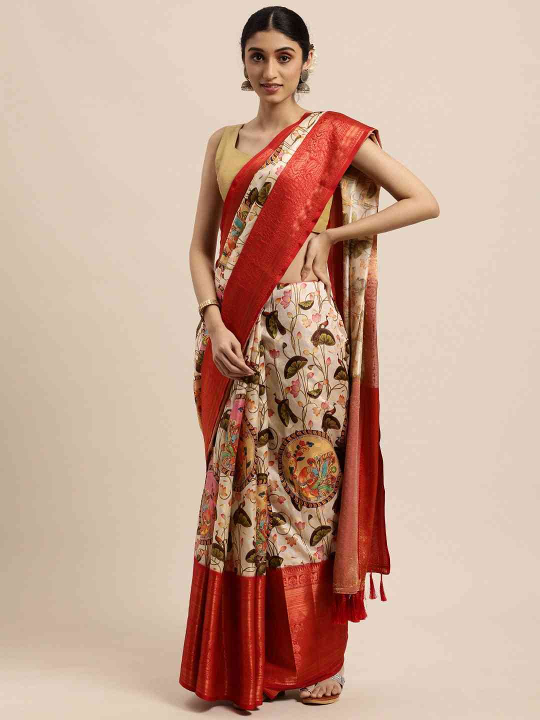Design Digital Kalamkari Print Pattu Banarasi Silk Saree