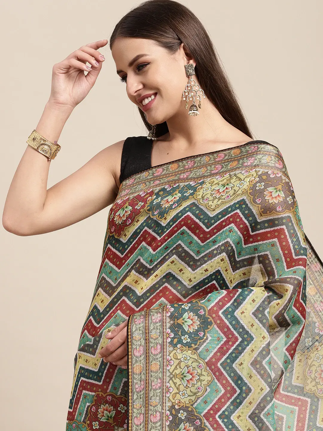 Soft Linen Leheriya Print &Sequence Work Saree