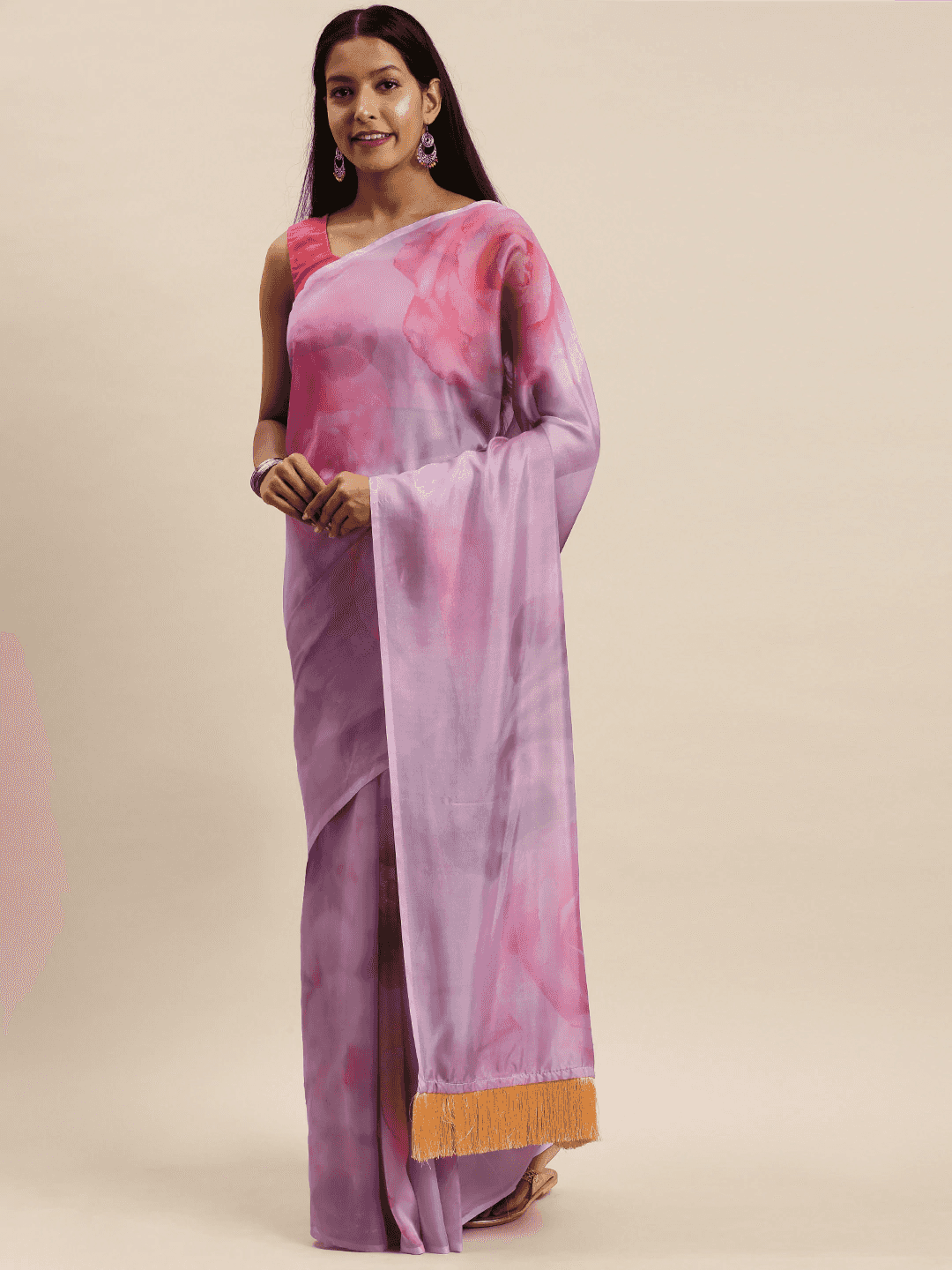 Multi Colour Floral Printed Pure Tebi Silk Saree With Resham Tassel