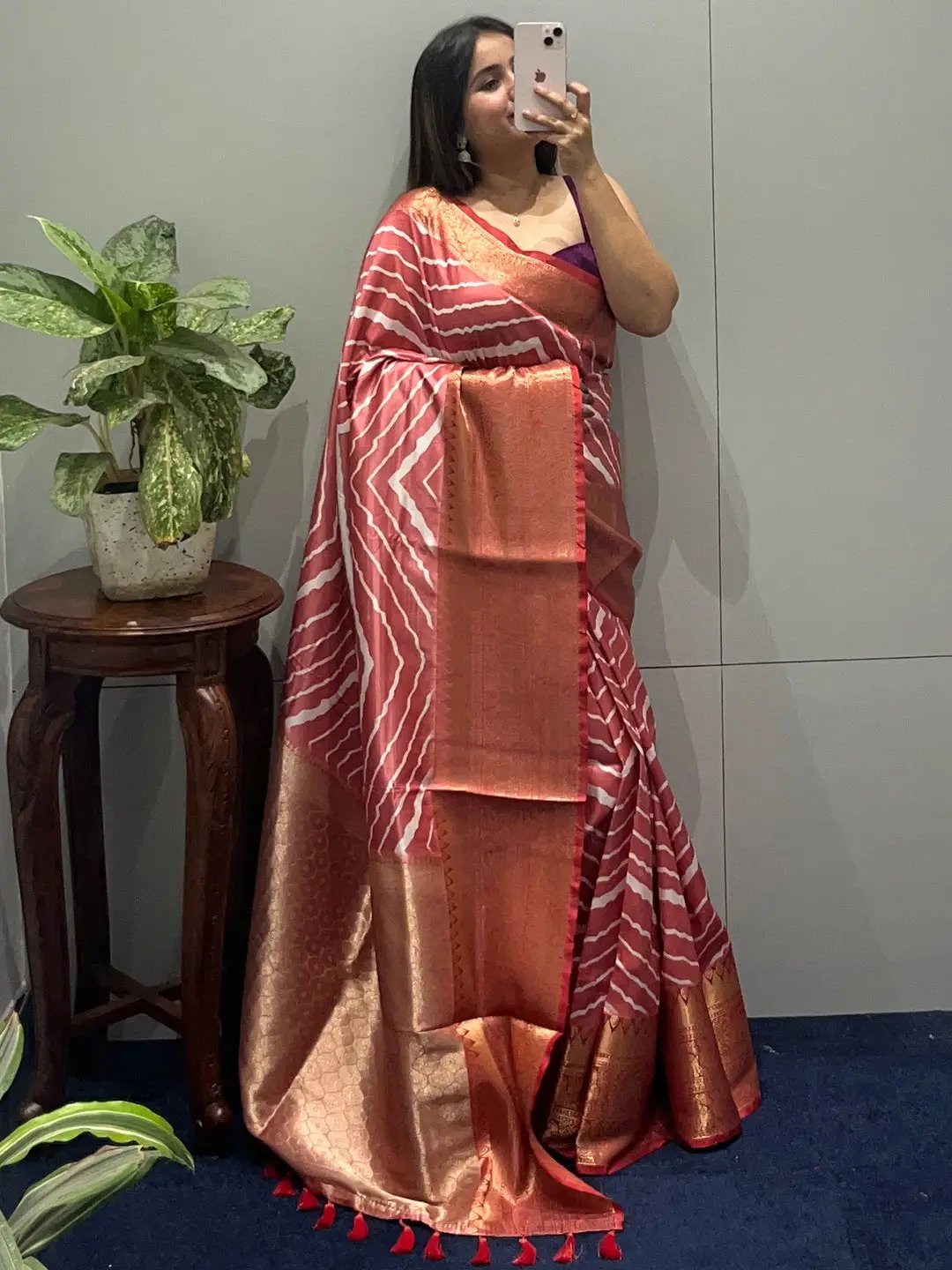 Exclusive Kanchi Zari Border Leheriya Design Party Wear Saree