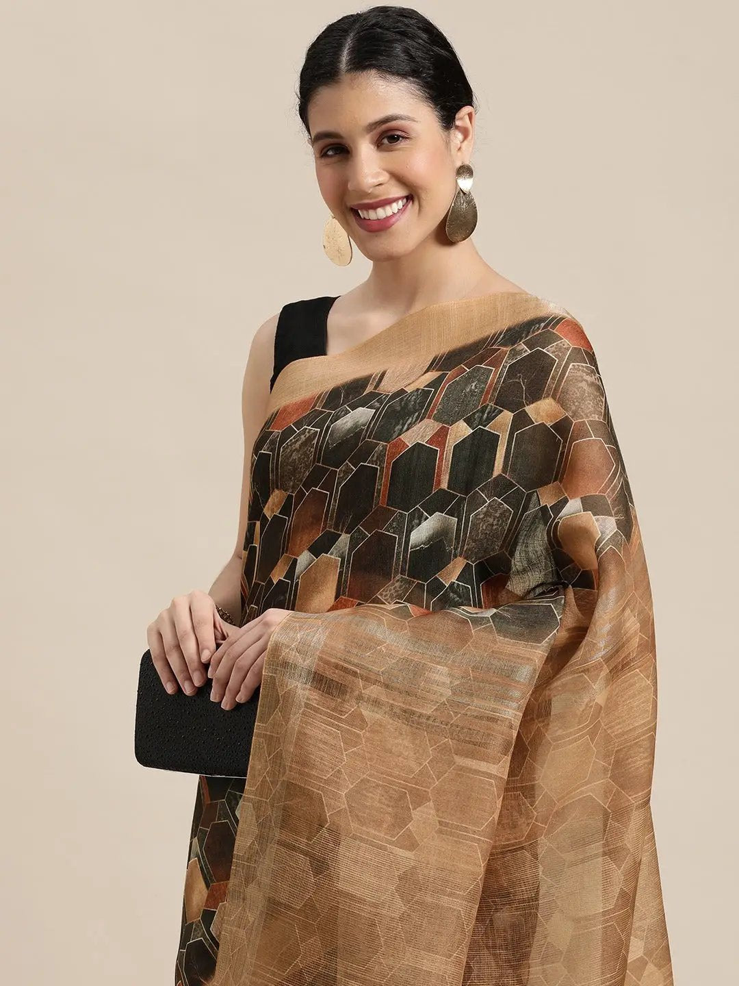 Exclusive Soft Linen Geometric Print Festive Wear Saree