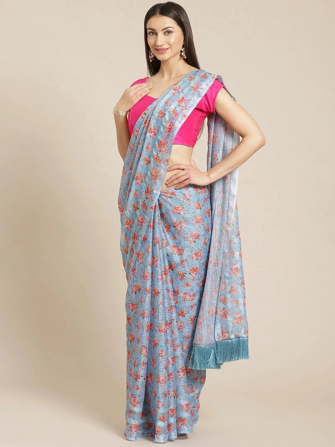 Stylish Poly Chiffon Floral Digital Print Saree