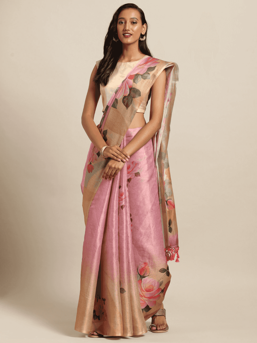 Maheshwari Muvel Floral Printed Saree With Zari Border