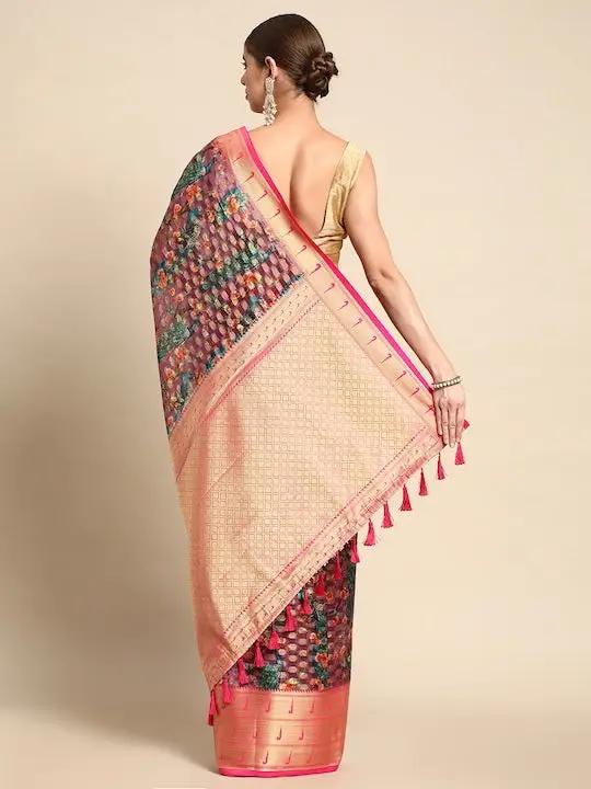 Fine Kora Silk Peacock Print Saree