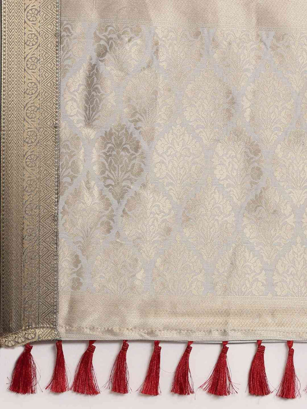 Banarasi White Colour Floral Print And Zari Border Saree