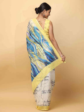 Latest Soft Linen News Paper Digital Print Saree 