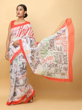 Latest Soft Linen News Paper Digital Print Saree 
