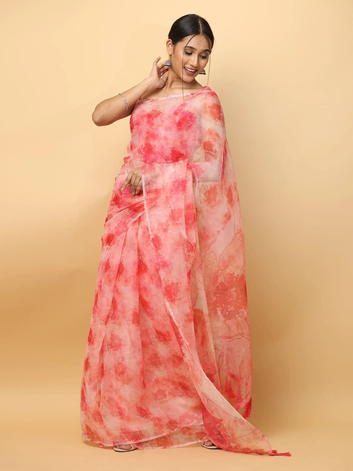 Soft Gadhwal Patti Woven Flower Pichwai Print Banarasi Saree