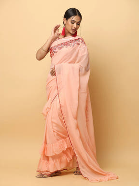 Soft Georgette Ruffle Party Wear Saree 