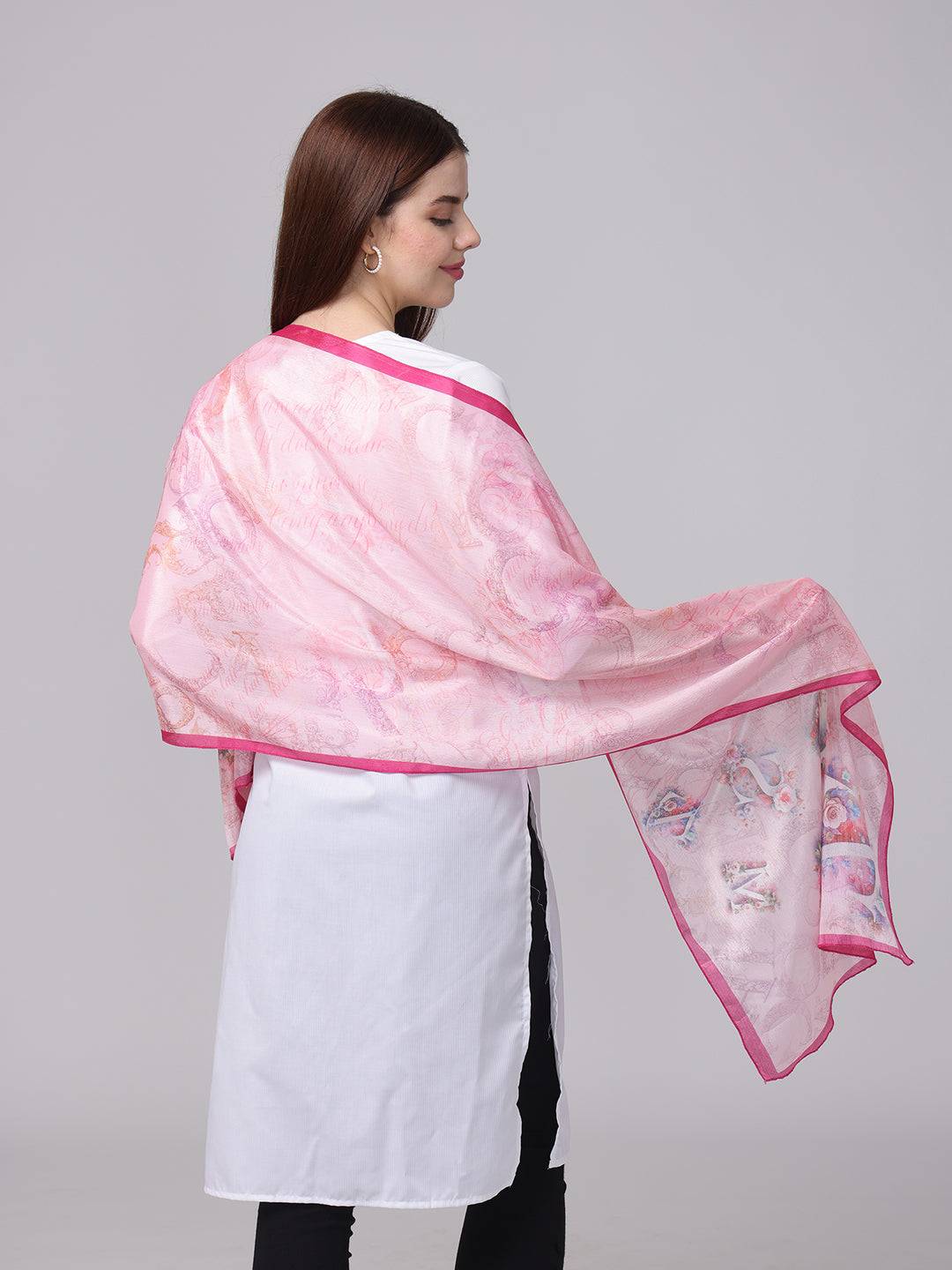 Pink Cursive Script Patterned Scarf
