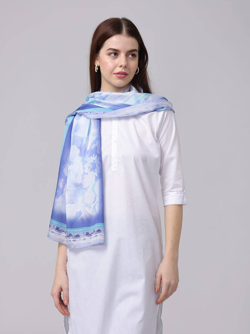 Serene Blue Floral Scarf