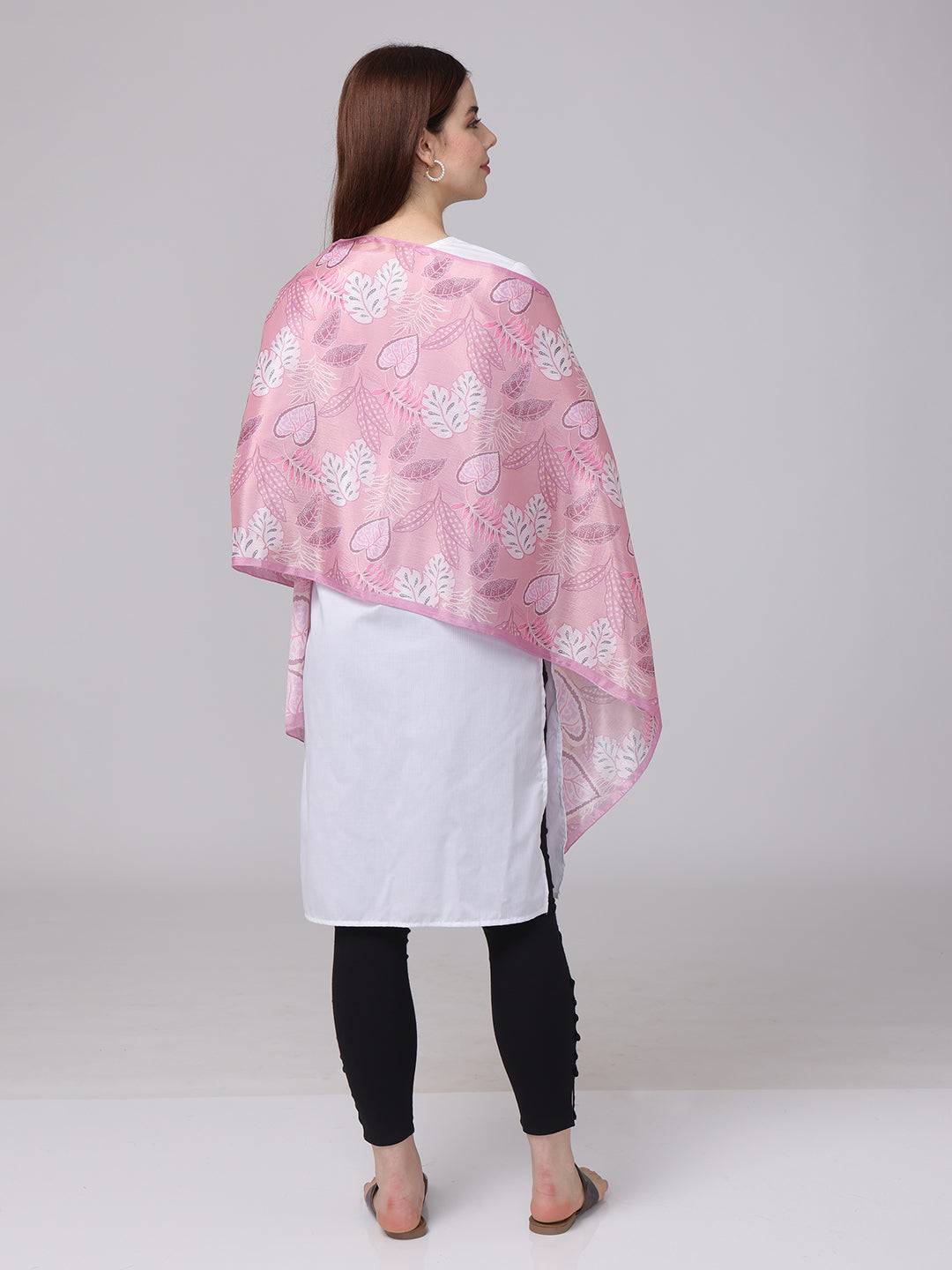Charming Pink Leaf Pattern Scarf