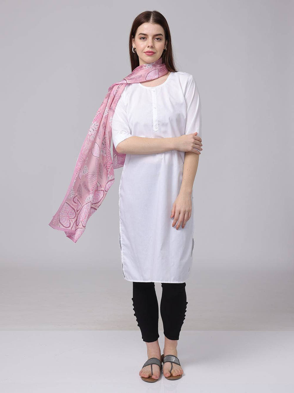 Charming Pink Leaf Pattern Scarf