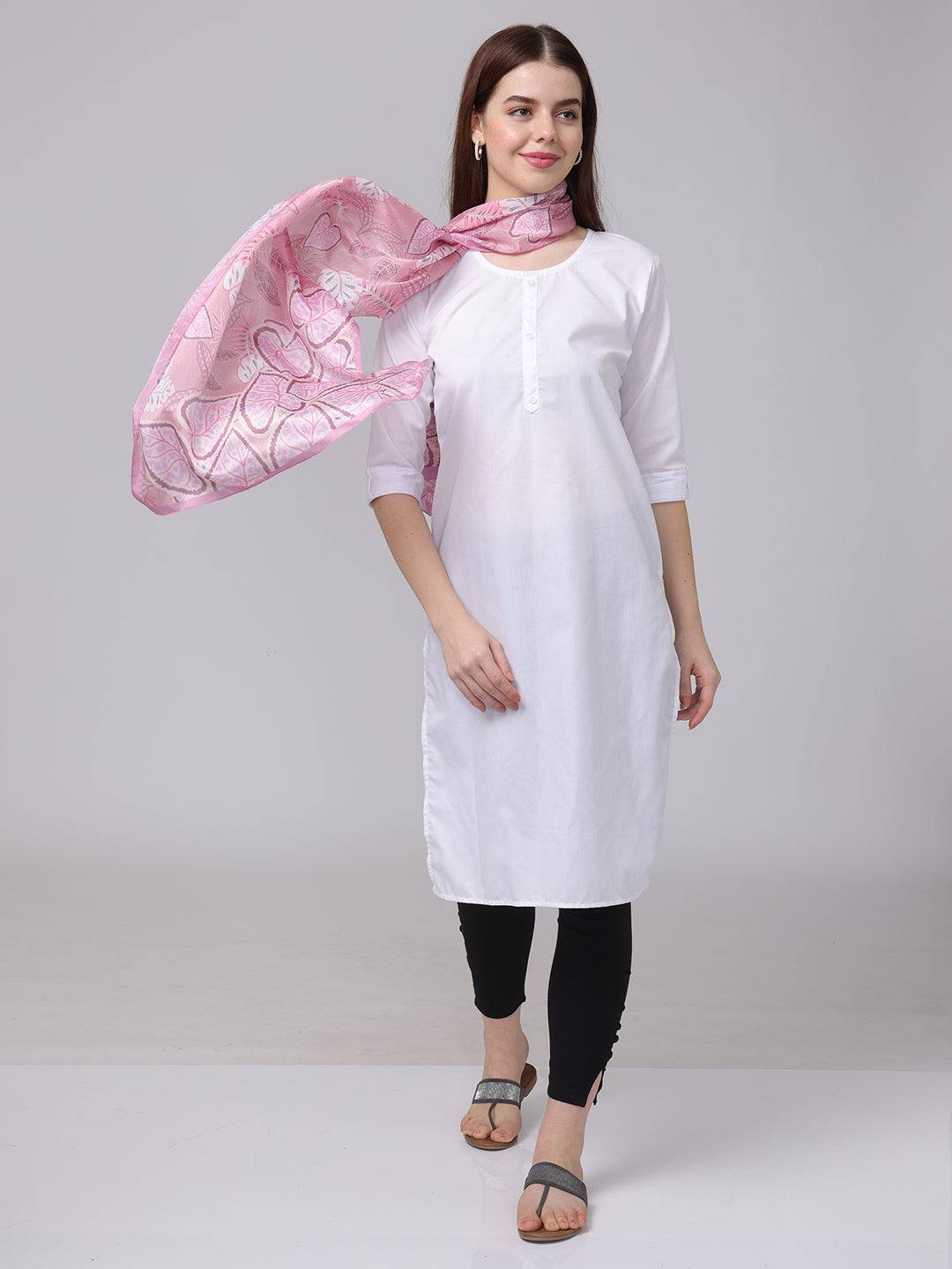 Charming Pink Leaf Pattern Scarf
