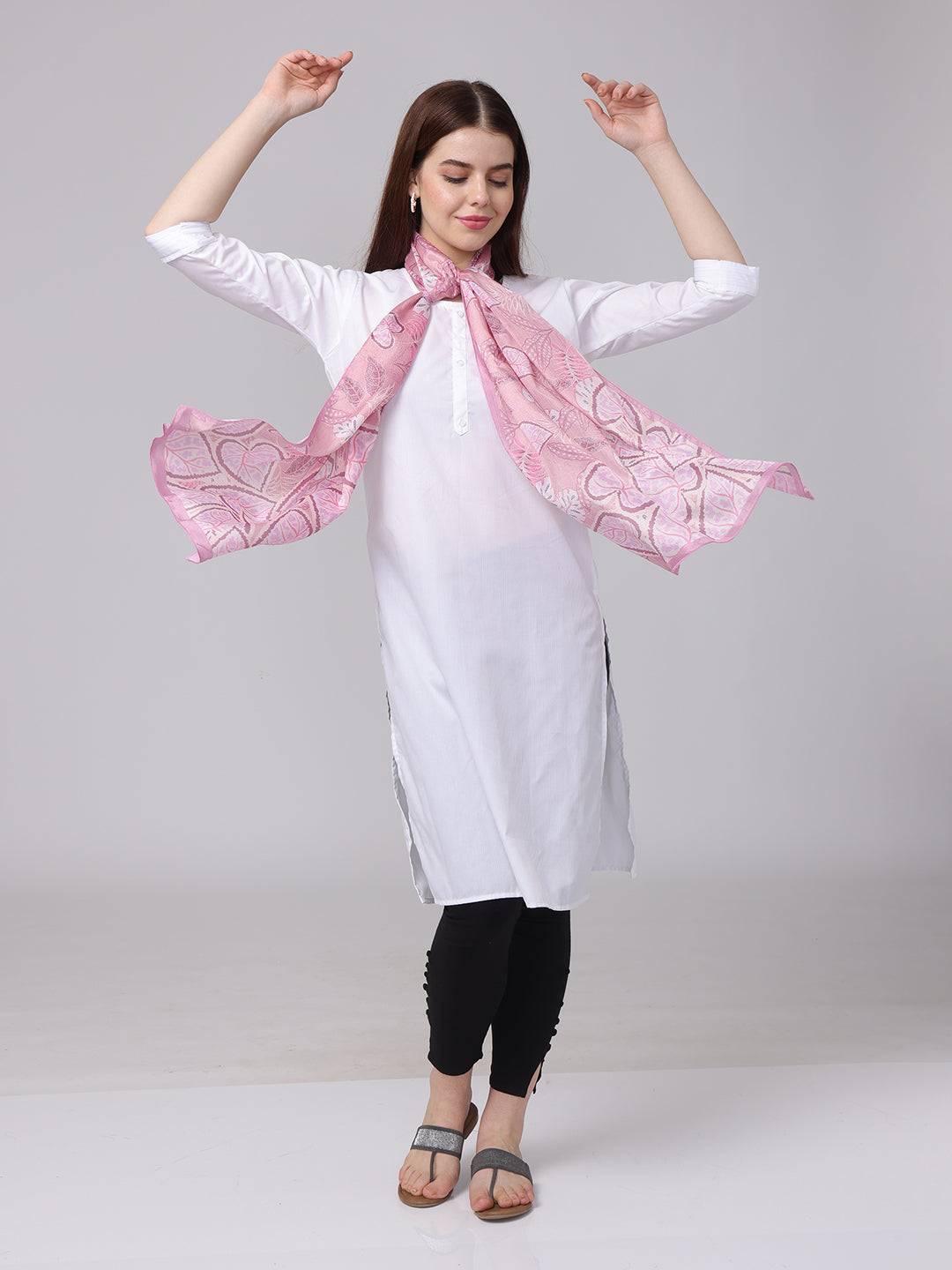 Charming Pink Leaf Pattern Scarf
