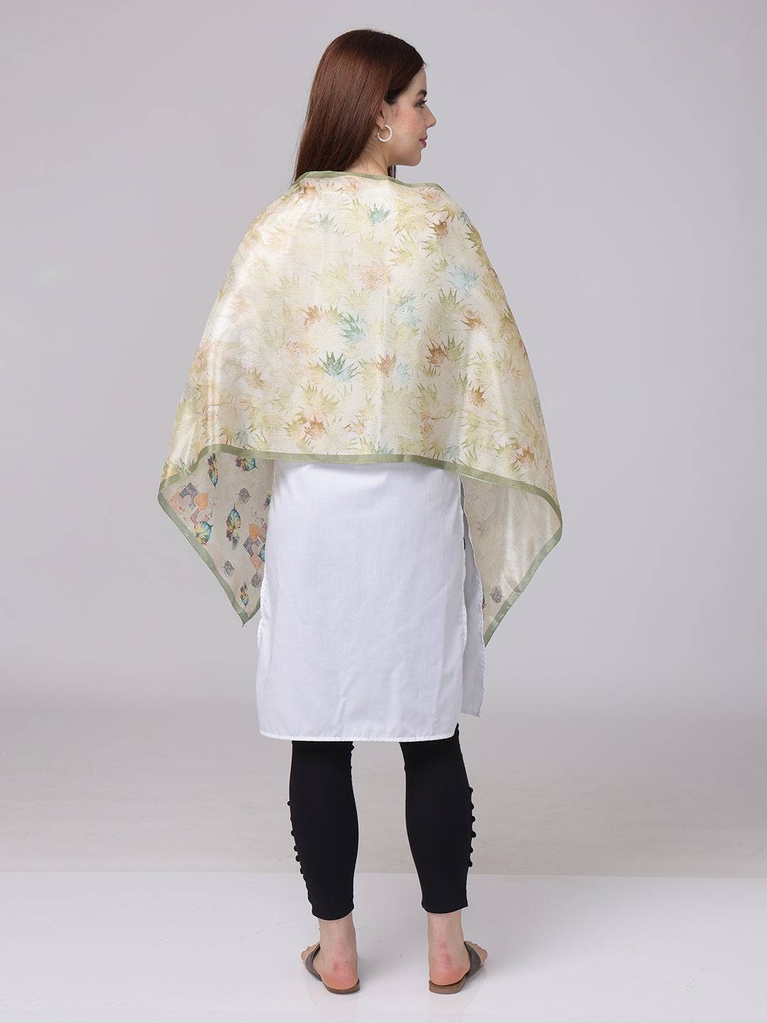 Leaf Pattern Poly Chiffon Scarf