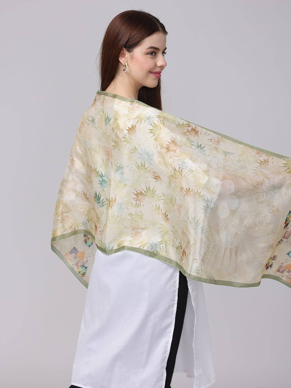 Leaf Pattern Poly Chiffon Scarf