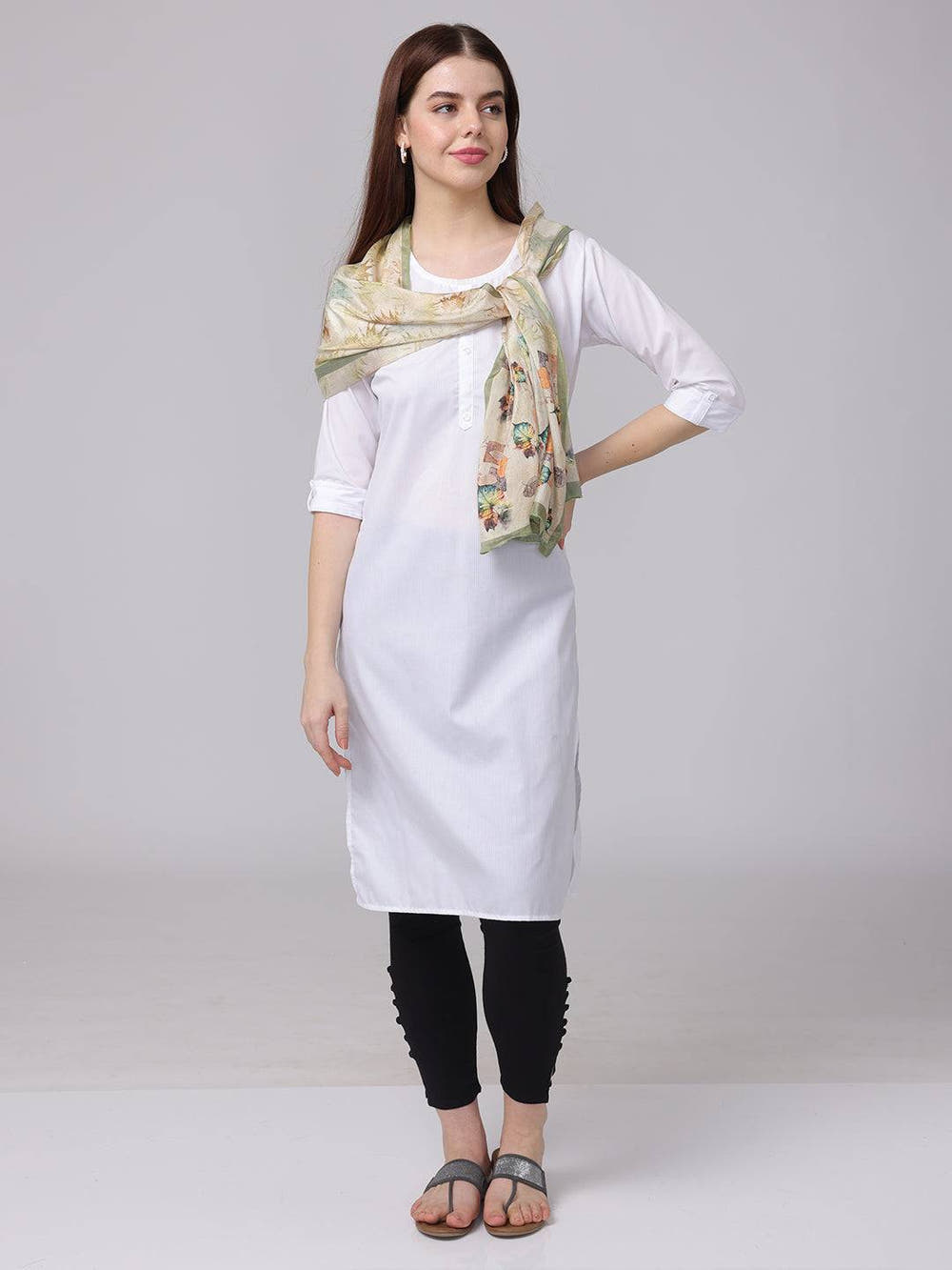 Leaf Pattern Poly Chiffon Scarf