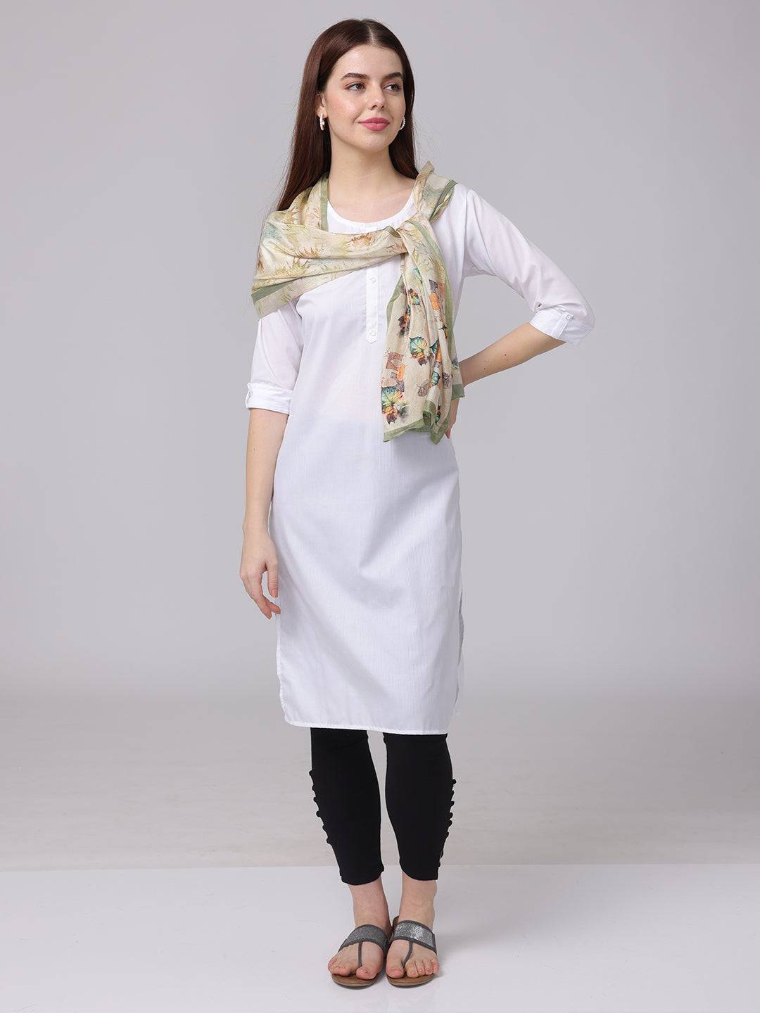 Leaf Pattern Poly Chiffon Scarf