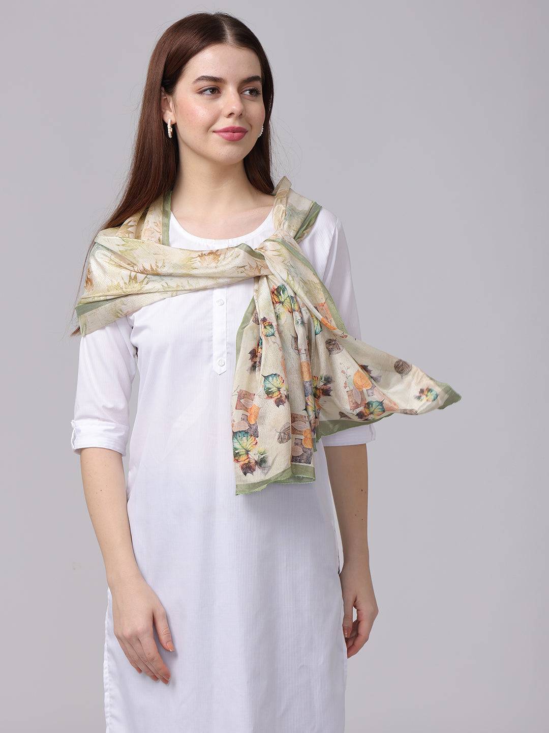Leaf Pattern Poly Chiffon Scarf