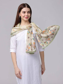 Leaf Pattern Poly Chiffon Scarf