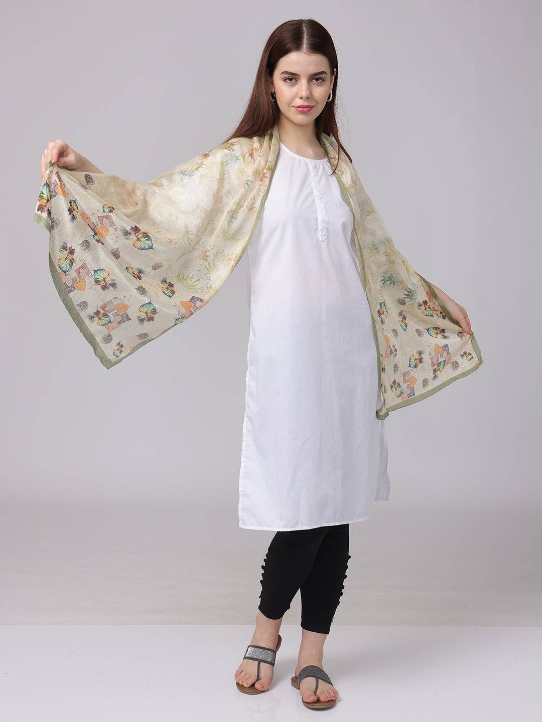 Leaf Pattern Poly Chiffon Scarf