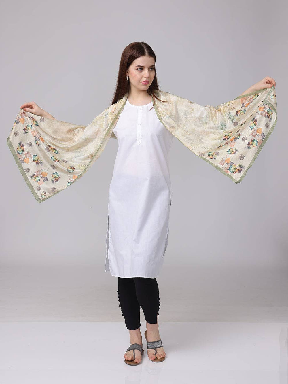 Leaf Pattern Poly Chiffon Scarf