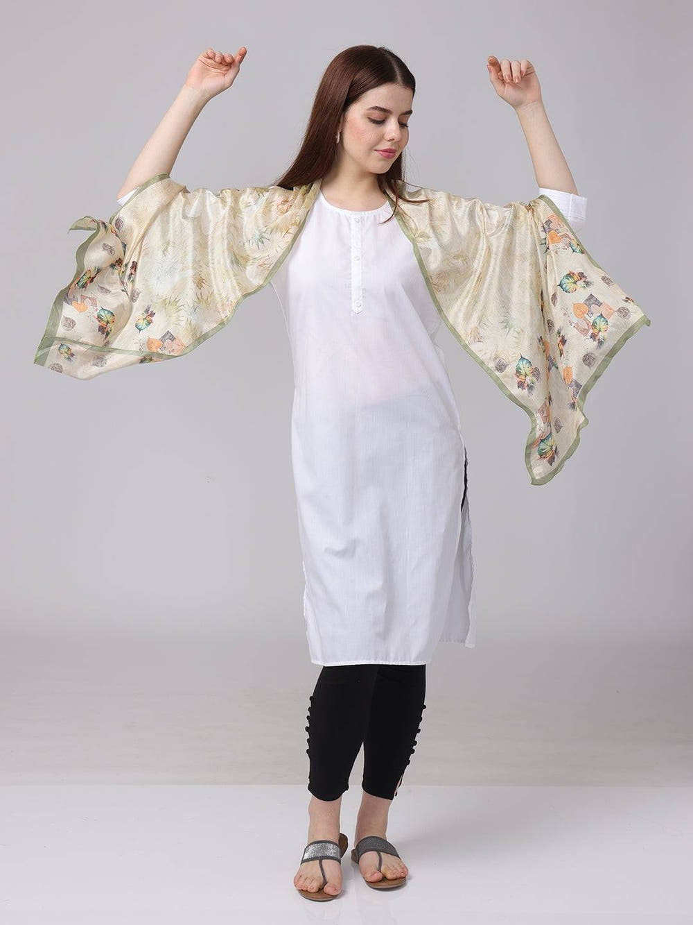 Leaf Pattern Poly Chiffon Scarf