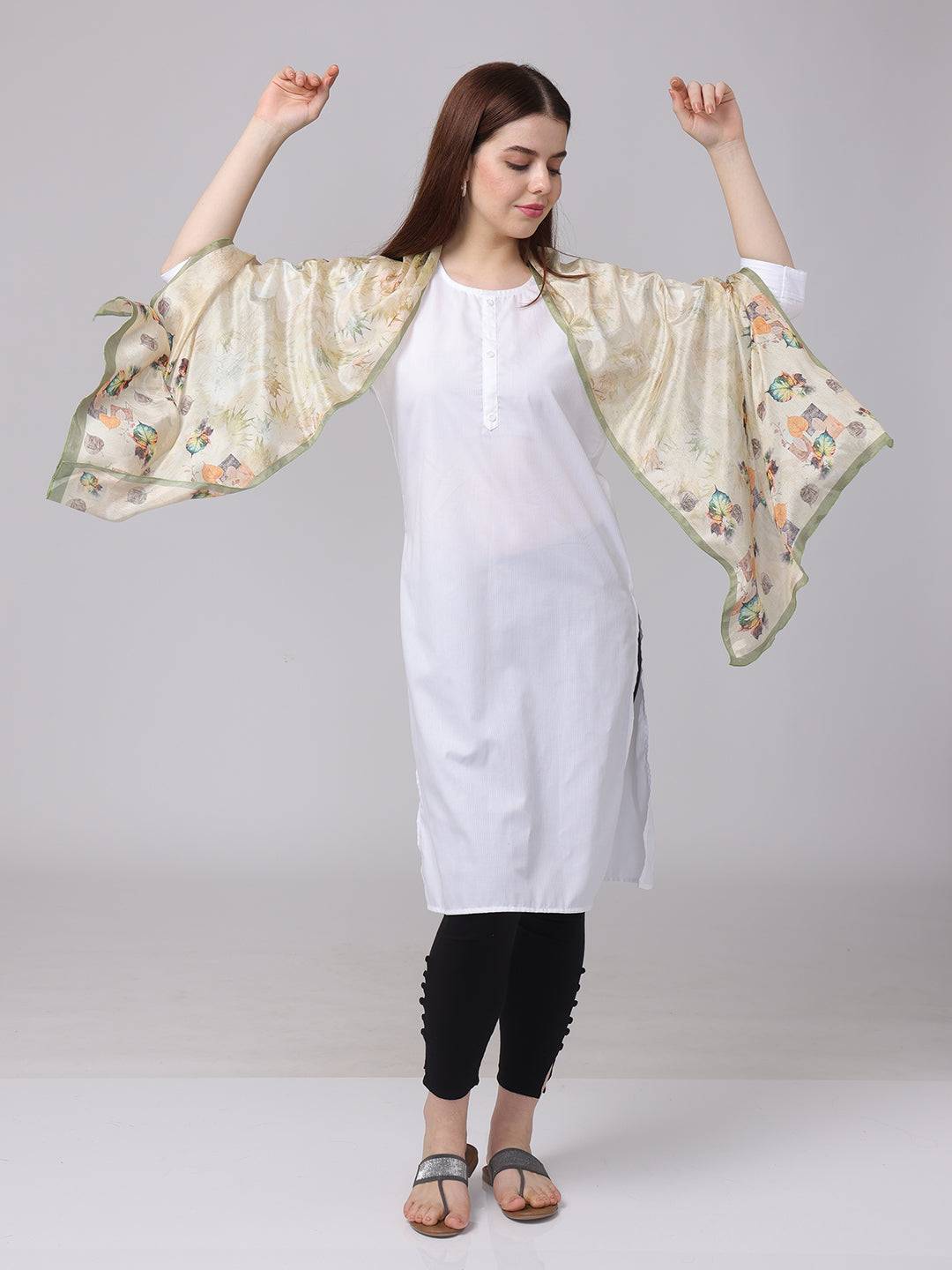 Leaf Pattern Poly Chiffon Scarf