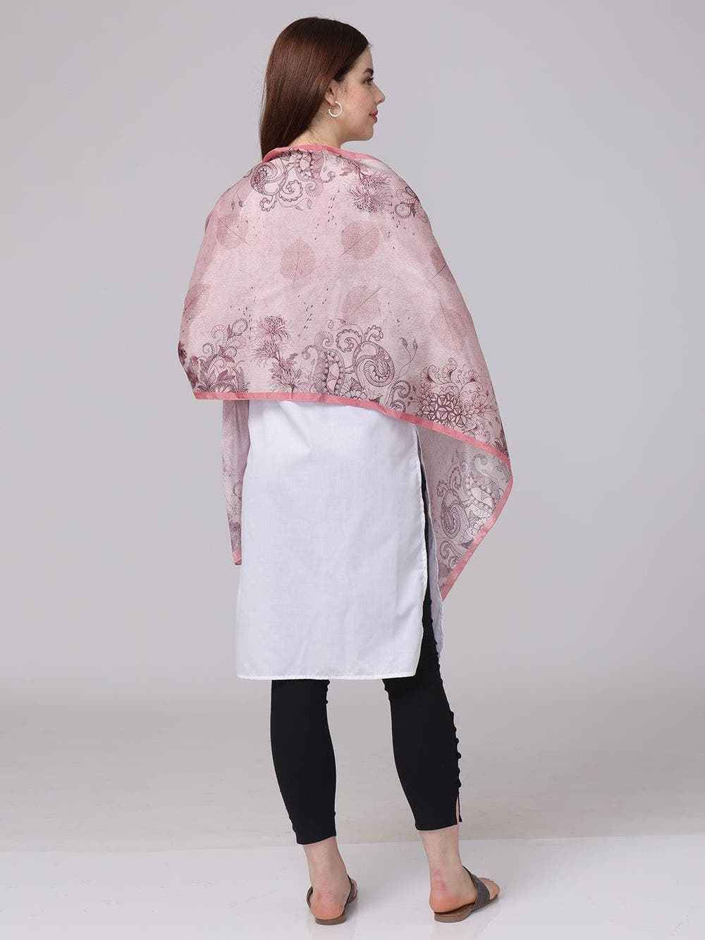 Crepe Pink Floral Printed Scarf