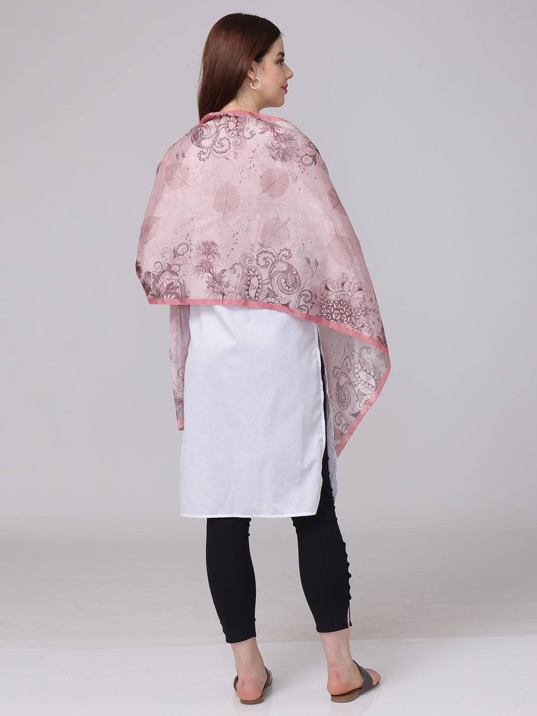 Crepe Pink Floral Printed Scarf