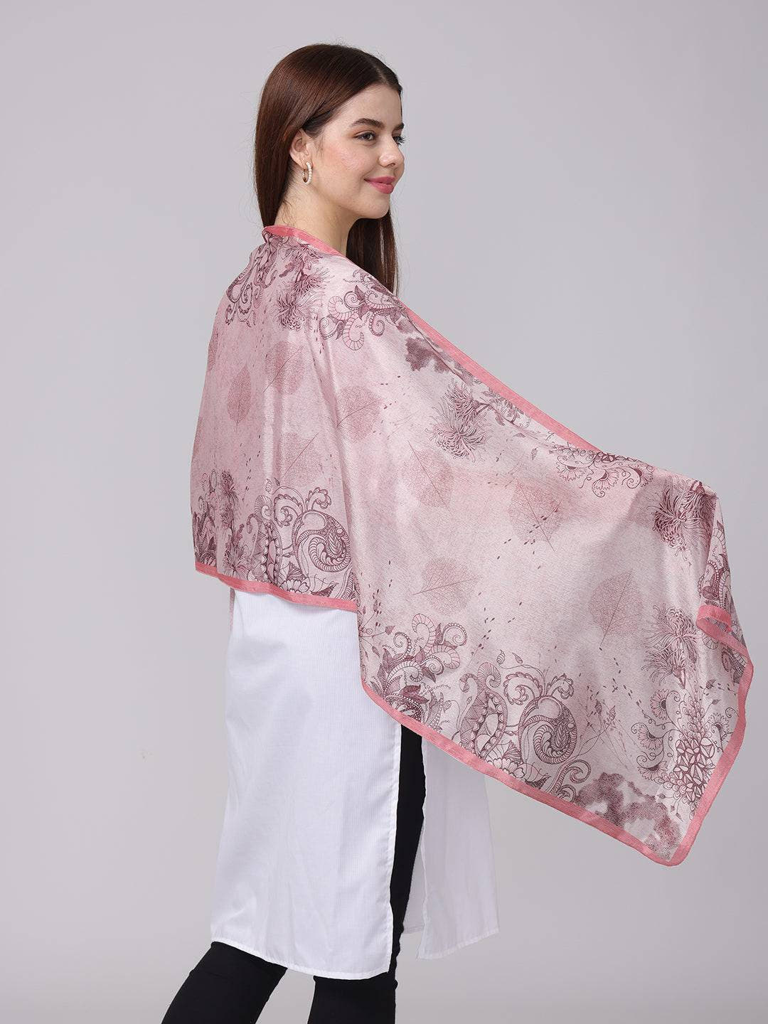 Crepe Pink Floral Printed Scarf
