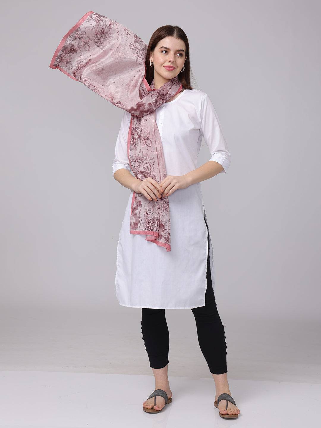 Crepe Pink Floral Printed Scarf