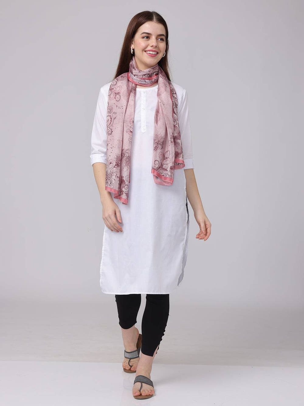 Crepe Pink Floral Printed Scarf