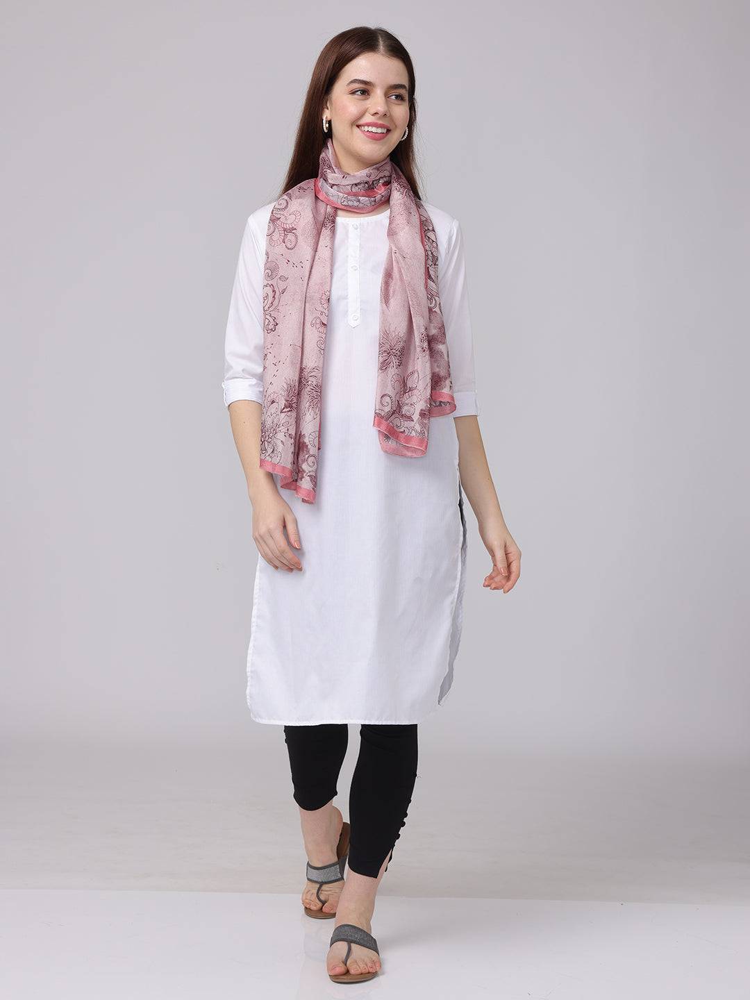 Crepe Pink Floral Printed Scarf