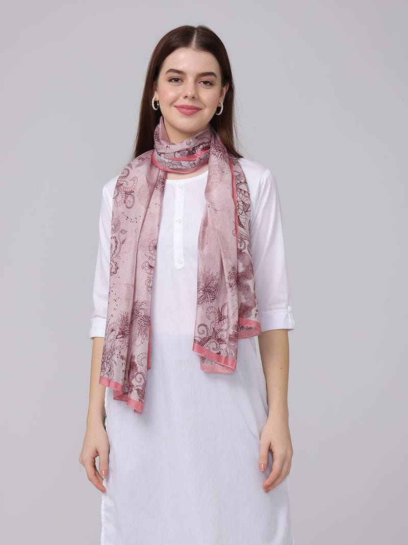 Crepe Pink Floral Printed Scarf